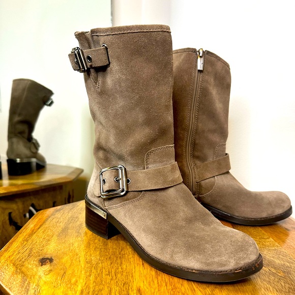 VINCE CAMUTO Suede Mid-Calf Moto boots- 7M - Picture 1 of 4